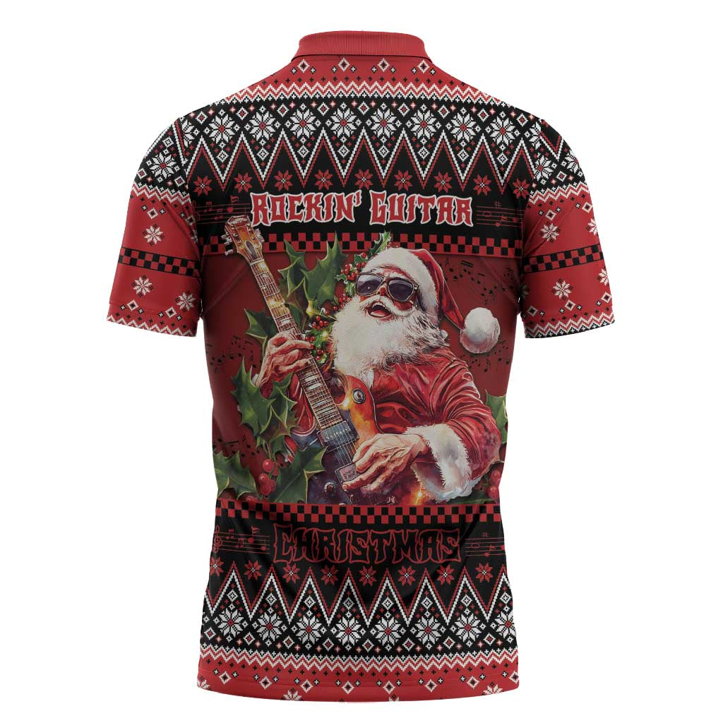 Guitar Christmas Zipper Polo Shirt Rocking Santa - Wonder Print Shop