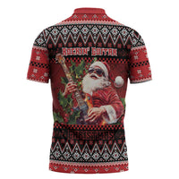 Guitar Christmas Zipper Polo Shirt Rocking Santa - Wonder Print Shop