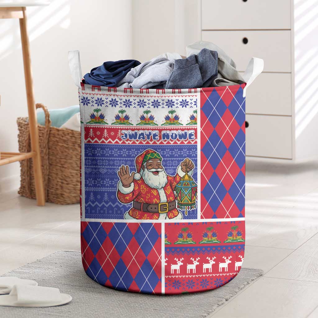 Haiti Christmas Laundry Basket Santa With Fanal Haitian Patchwork Style - Wonder Print Shop