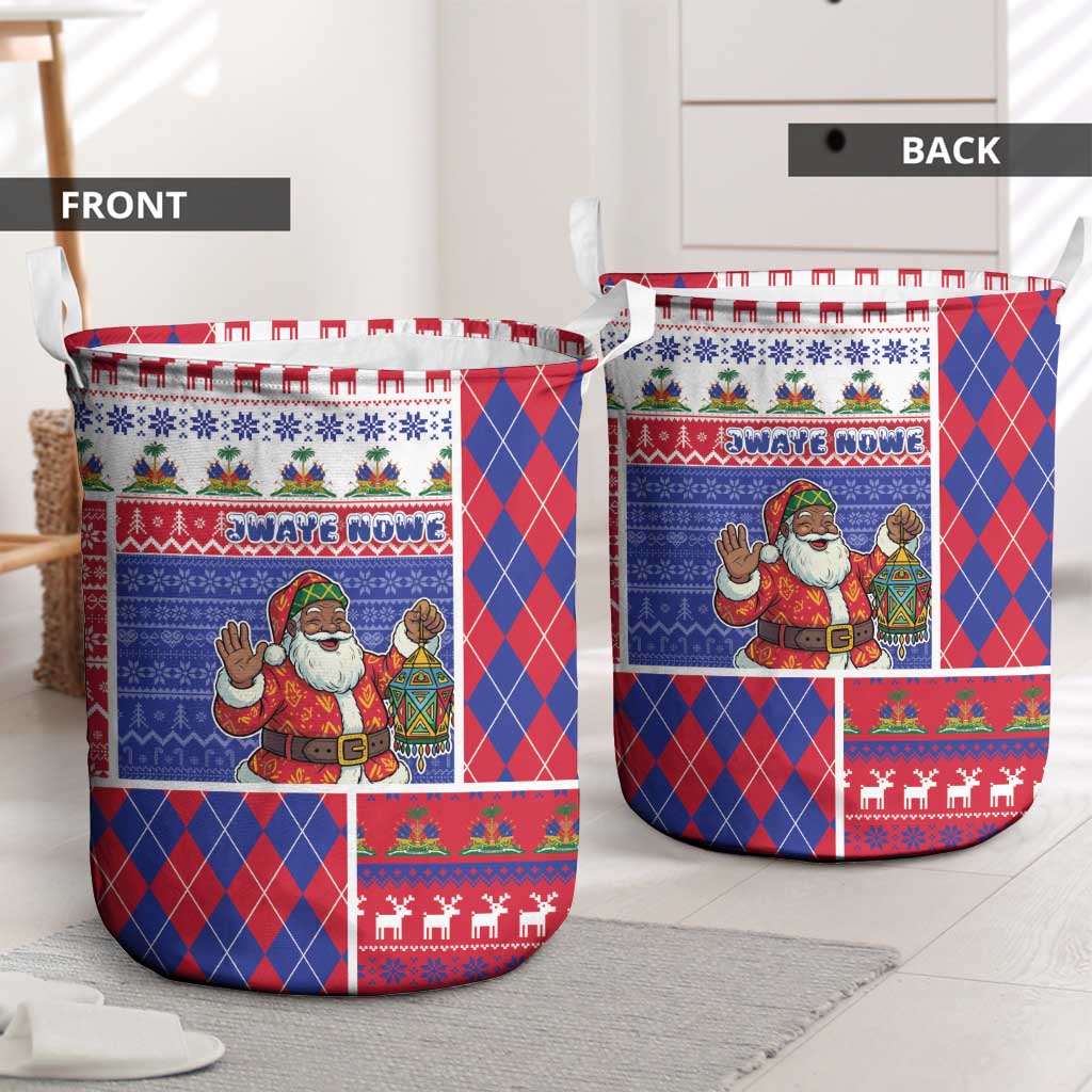 Haiti Christmas Laundry Basket Santa With Fanal Haitian Patchwork Style - Wonder Print Shop