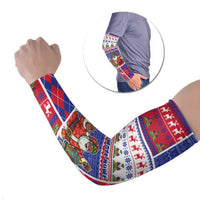 Haiti Christmas Arm Sleeves Santa With Fanal Haitian Patchwork Style - Wonder Print Shop