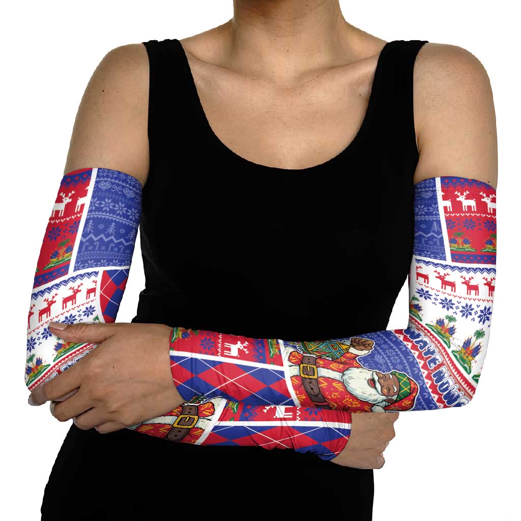 Haiti Christmas Arm Sleeves Santa With Fanal Haitian Patchwork Style - Wonder Print Shop