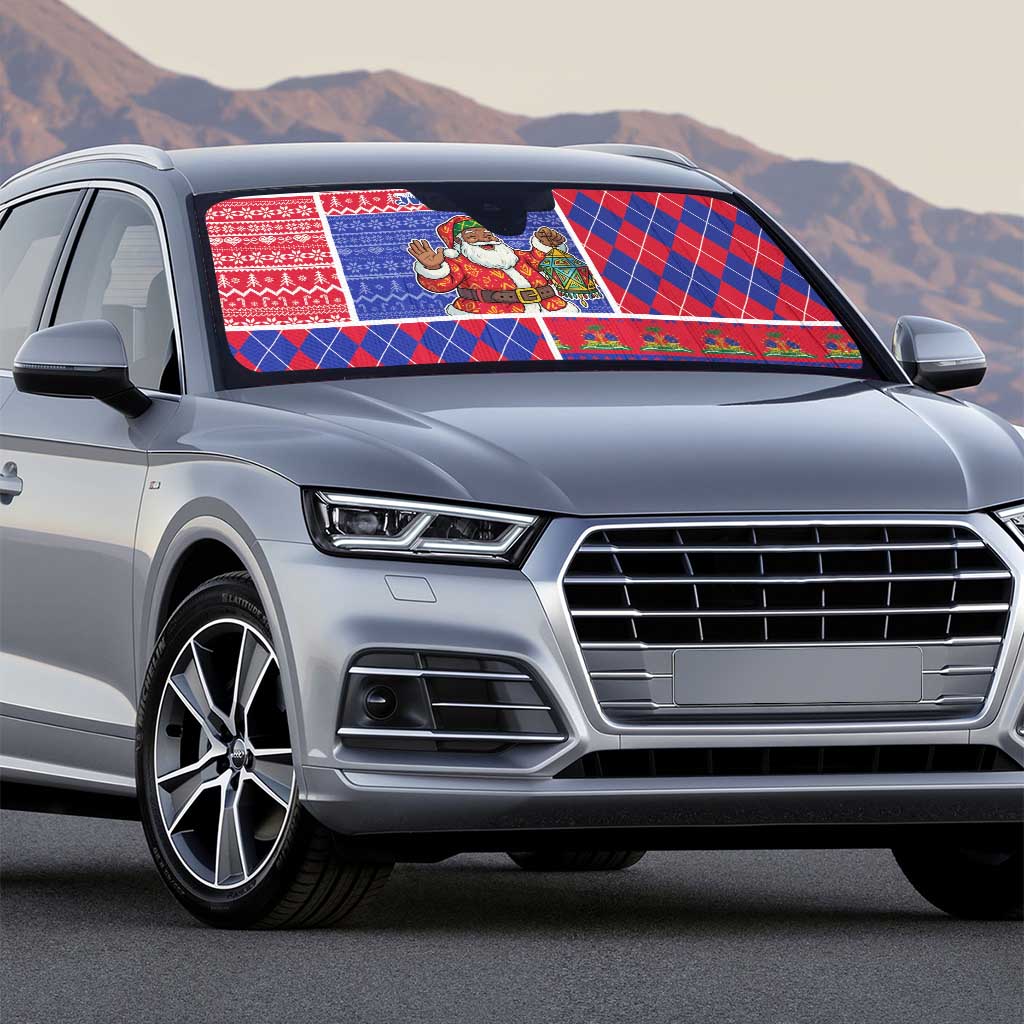 Haiti Christmas Auto Sun Shade Santa With Fanal Haitian Patchwork Style - Wonder Print Shop