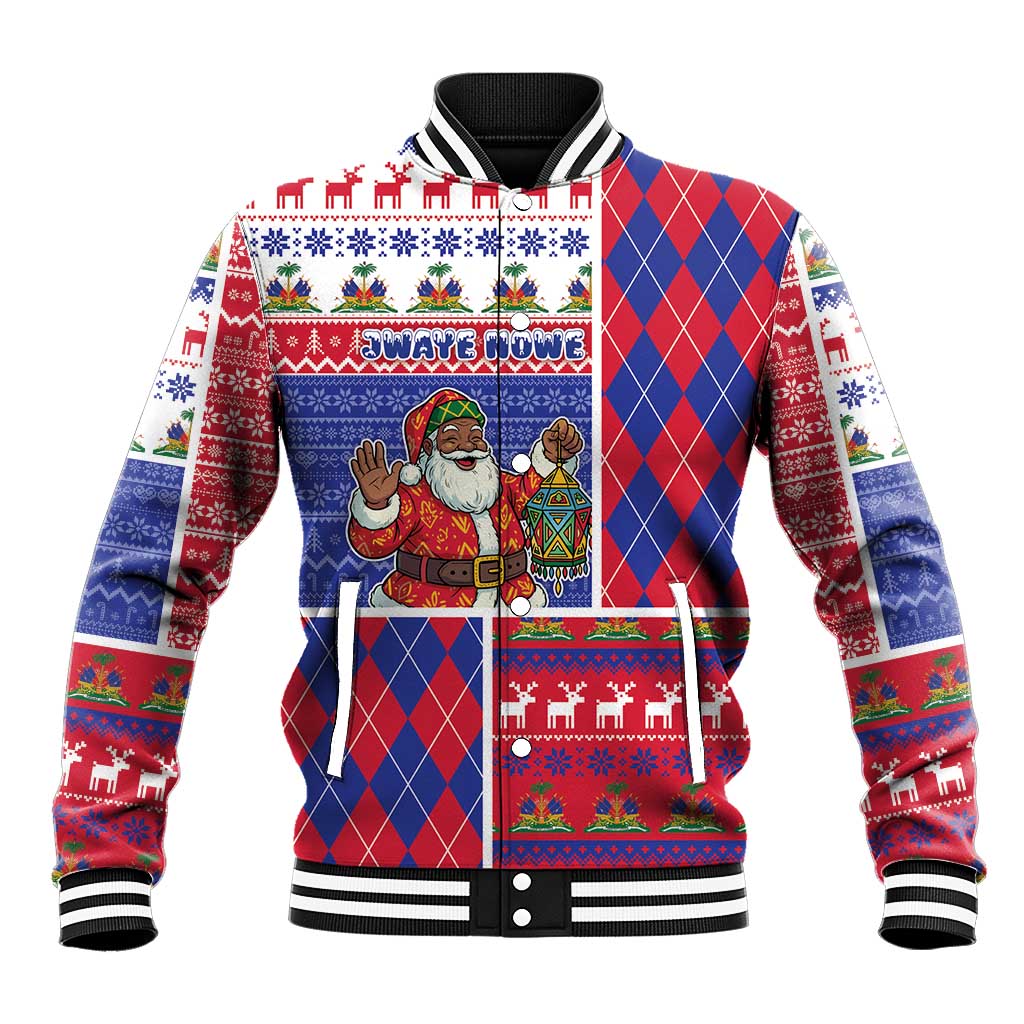 Haiti Christmas Baseball Jacket Santa With Fanal Haitian Patchwork Style - Wonder Print Shop