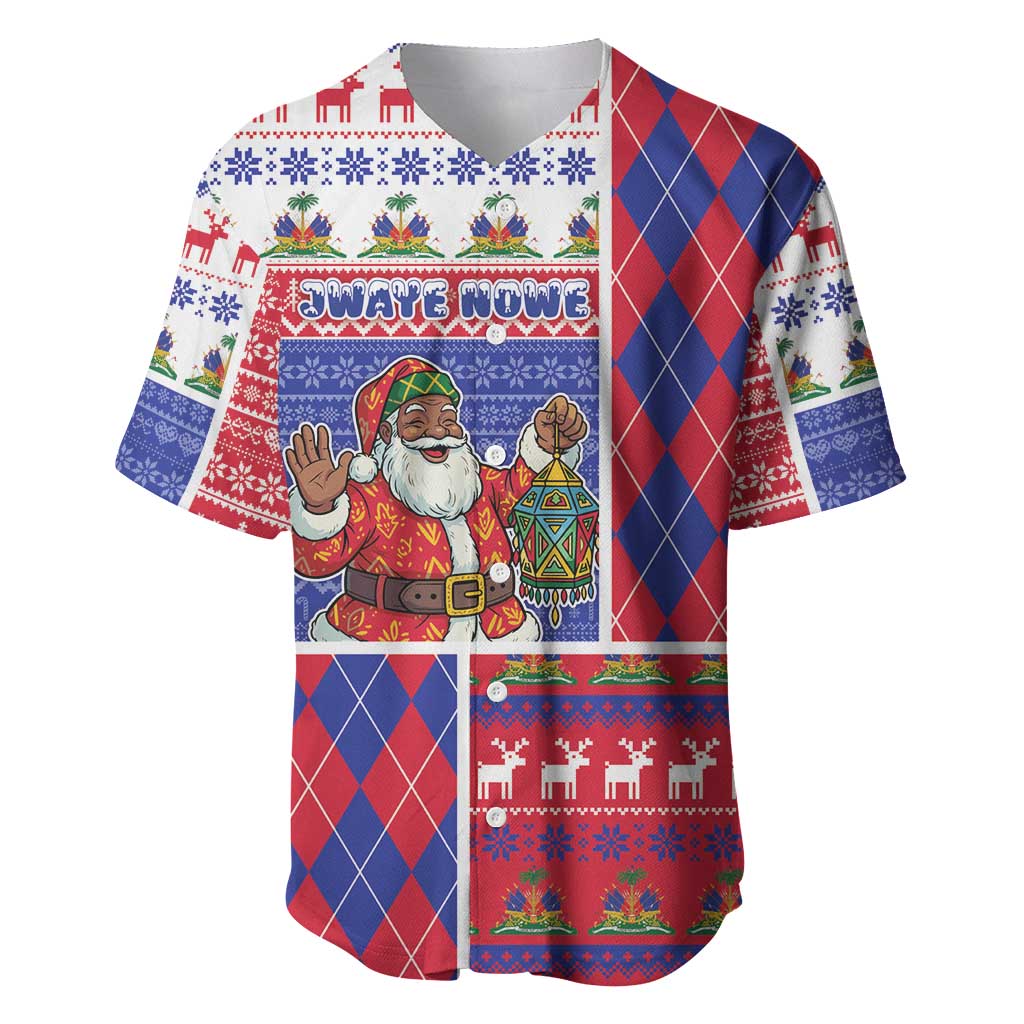 Haiti Christmas Baseball Jersey Santa With Fanal Haitian Patchwork Style - Wonder Print Shop