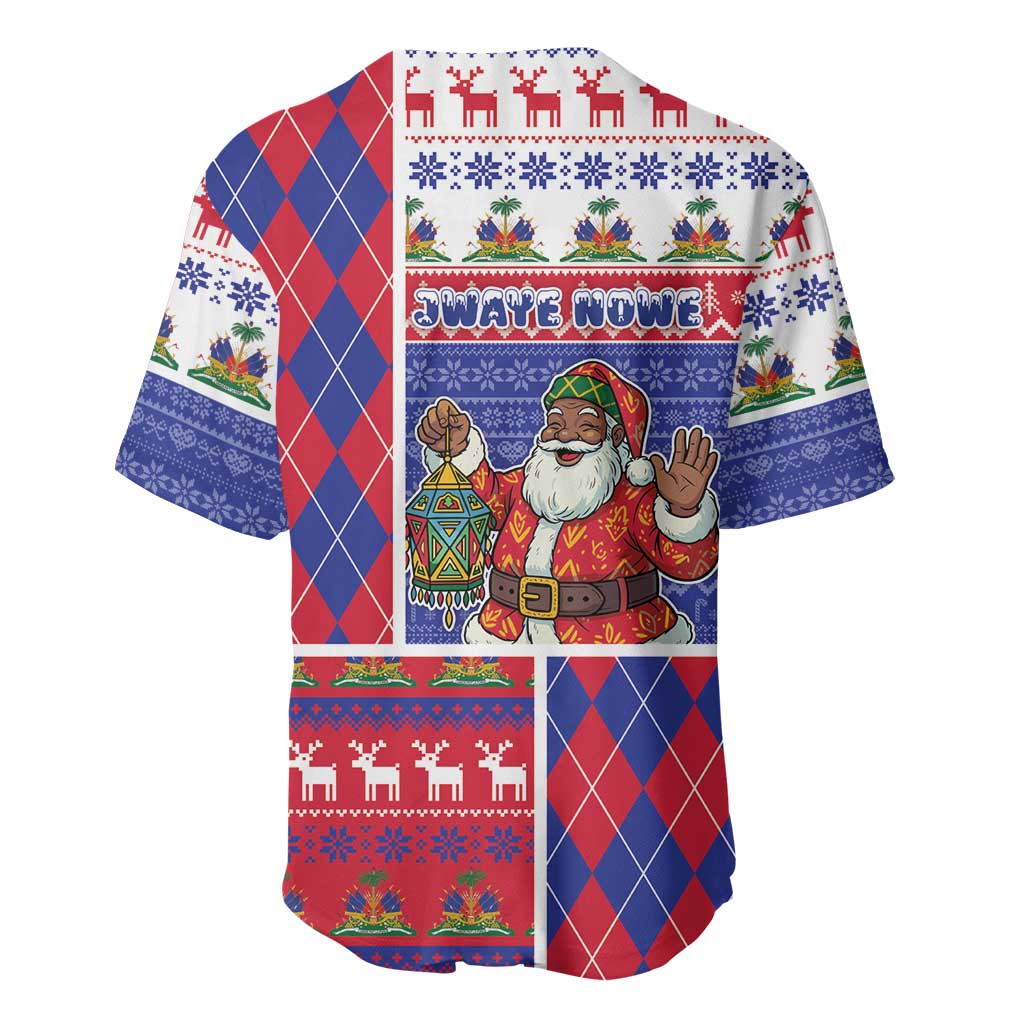Haiti Christmas Baseball Jersey Santa With Fanal Haitian Patchwork Style - Wonder Print Shop