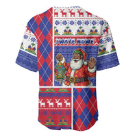 Haiti Christmas Baseball Jersey Santa With Fanal Haitian Patchwork Style - Wonder Print Shop