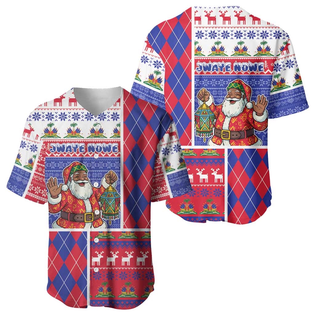 Haiti Christmas Baseball Jersey Santa With Fanal Haitian Patchwork Style - Wonder Print Shop
