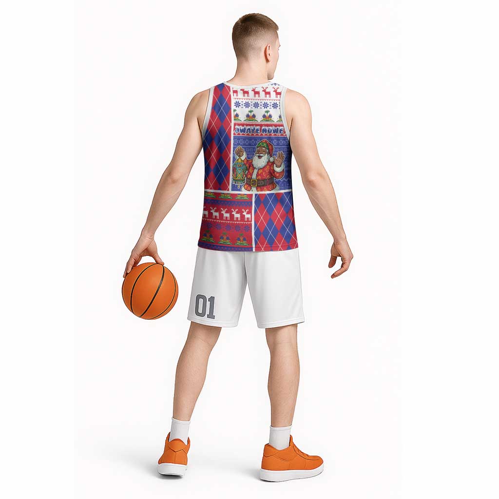 Haiti Christmas Basketball Jersey Santa With Fanal Haitian Patchwork Style - Wonder Print Shop