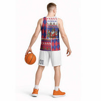 Haiti Christmas Basketball Jersey Santa With Fanal Haitian Patchwork Style - Wonder Print Shop