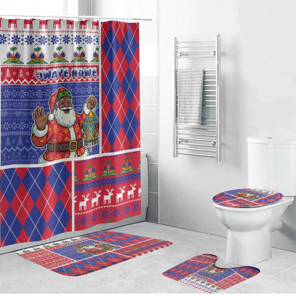 Haiti Christmas Bathroom Set Santa With Fanal Haitian Patchwork Style - Wonder Print Shop
