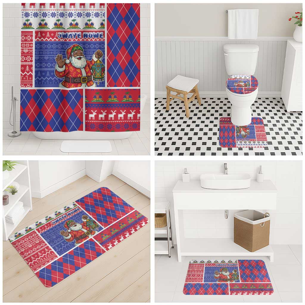 Haiti Christmas Bathroom Set Santa With Fanal Haitian Patchwork Style - Wonder Print Shop