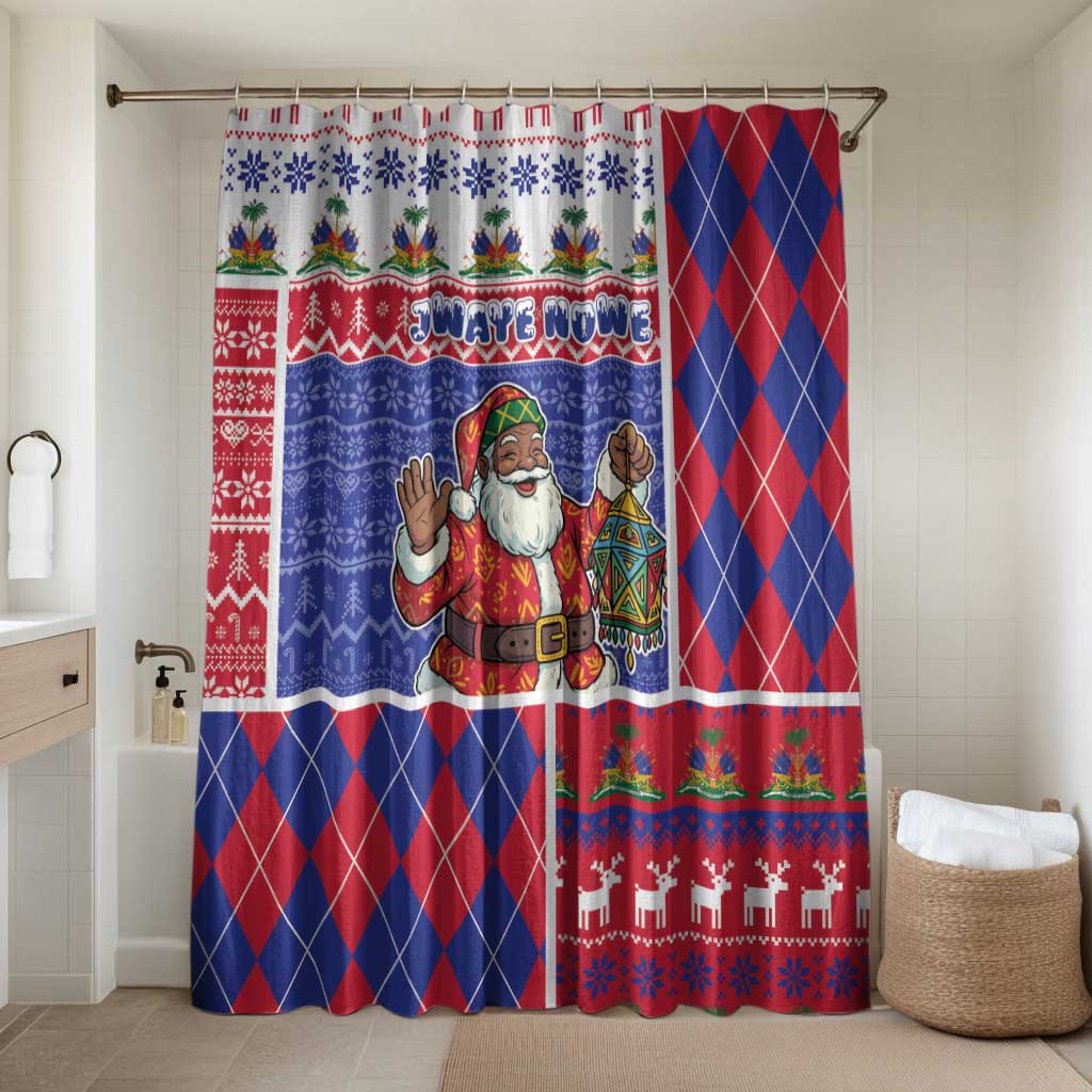 Haiti Christmas Bathroom Set Santa With Fanal Haitian Patchwork Style - Wonder Print Shop