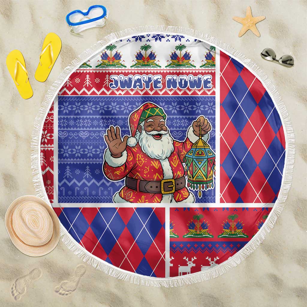 Haiti Christmas Beach Blanket Santa With Fanal Haitian Patchwork Style - Wonder Print Shop