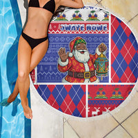 Haiti Christmas Beach Blanket Santa With Fanal Haitian Patchwork Style - Wonder Print Shop