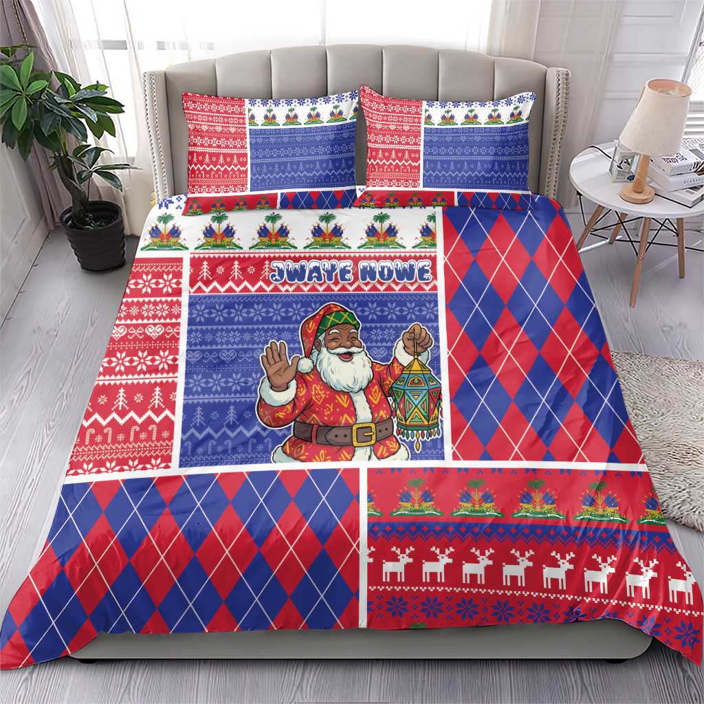 Haiti Christmas Bedding Set Santa With Fanal Haitian Patchwork Style - Wonder Print Shop