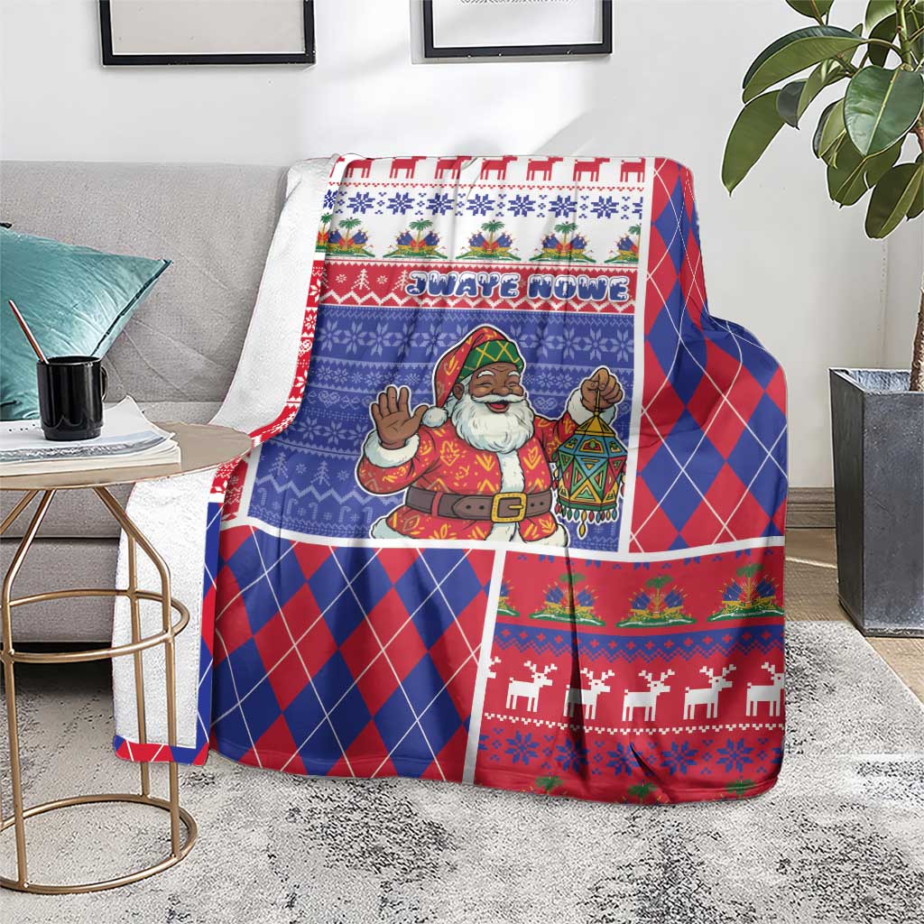 Haiti Christmas Blanket Santa With Fanal Haitian Patchwork Style - Wonder Print Shop