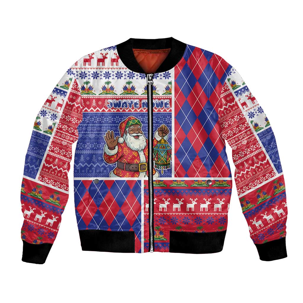Haiti Christmas Bomber Jacket Santa With Fanal Haitian Patchwork Style - Wonder Print Shop