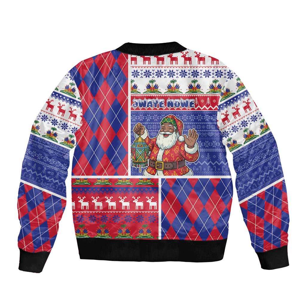Haiti Christmas Bomber Jacket Santa With Fanal Haitian Patchwork Style - Wonder Print Shop