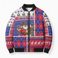 Haiti Christmas Bomber Puffer Jacket Santa With Fanal Haitian Patchwork Style - Wonder Print Shop