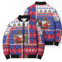 Haiti Christmas Bomber Puffer Jacket Santa With Fanal Haitian Patchwork Style - Wonder Print Shop