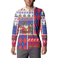 Haiti Christmas Button Sweatshirt Santa With Fanal Haitian Patchwork Style - Wonder Print Shop