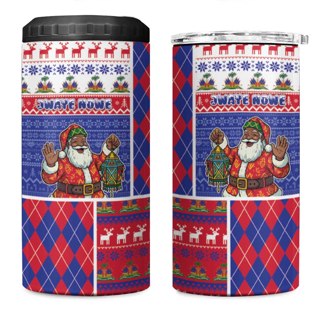 Haiti Christmas 4 in 1 Can Cooler Tumbler Santa With Fanal Haitian Patchwork Style - Wonder Print Shop