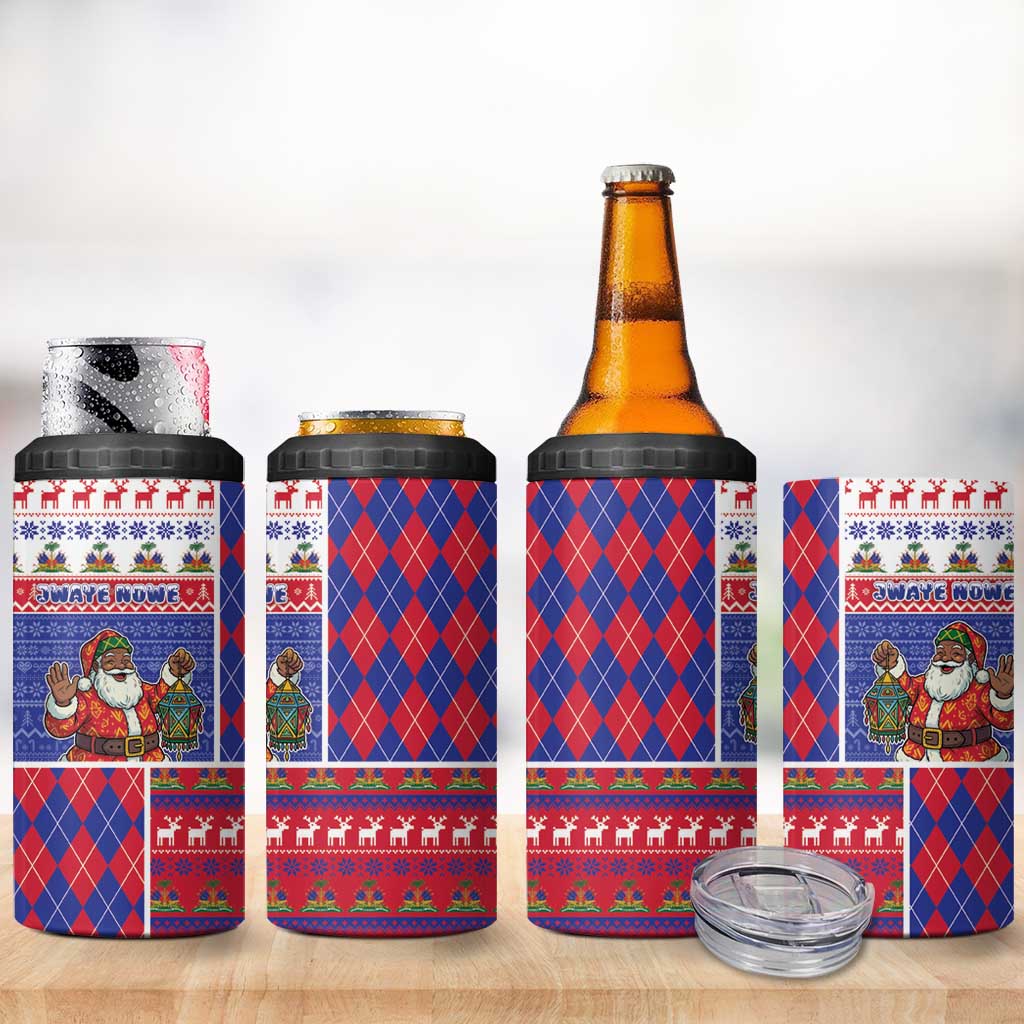 Haiti Christmas 4 in 1 Can Cooler Tumbler Santa With Fanal Haitian Patchwork Style - Wonder Print Shop