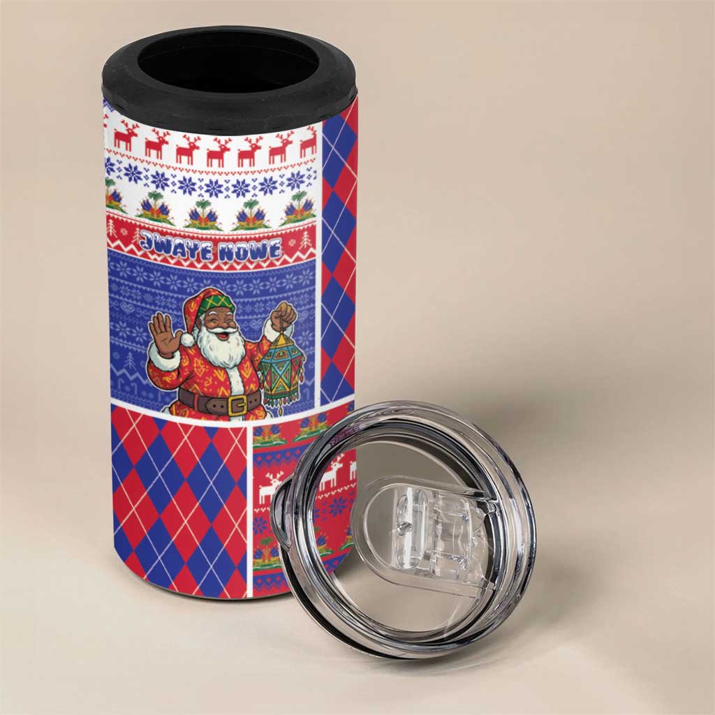 Haiti Christmas 4 in 1 Can Cooler Tumbler Santa With Fanal Haitian Patchwork Style - Wonder Print Shop