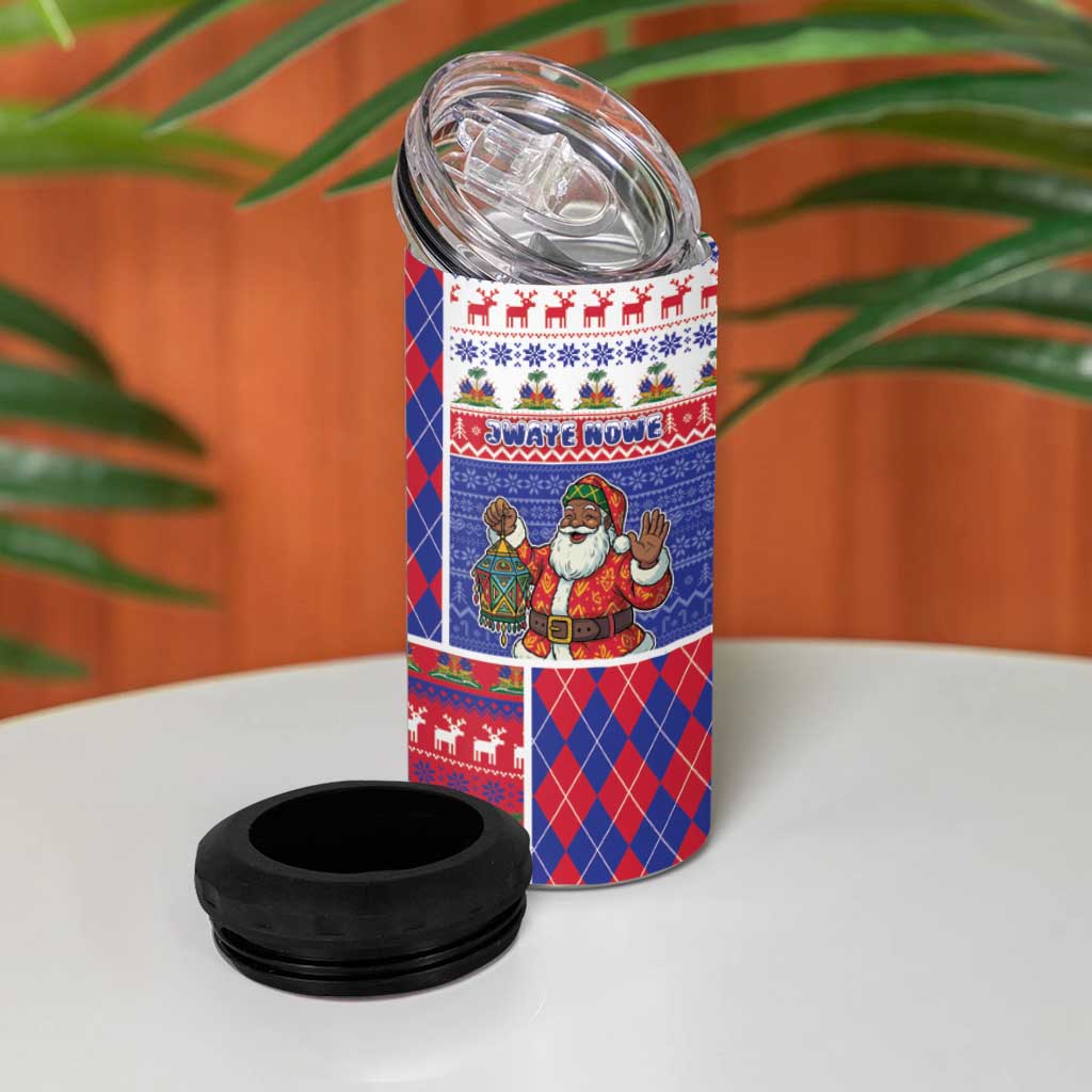 Haiti Christmas 4 in 1 Can Cooler Tumbler Santa With Fanal Haitian Patchwork Style - Wonder Print Shop
