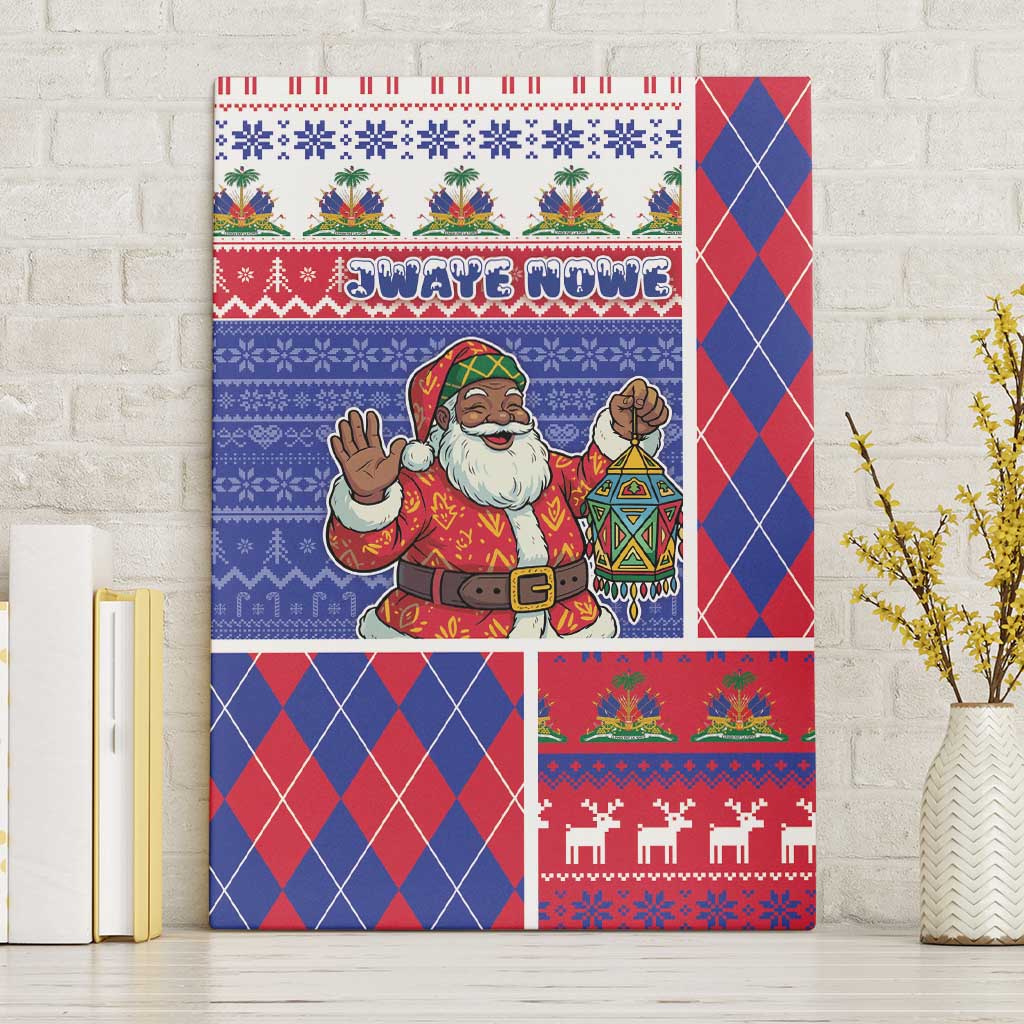 Haiti Christmas Canvas Wall Art Santa With Fanal Haitian Patchwork Style - Wonder Print Shop