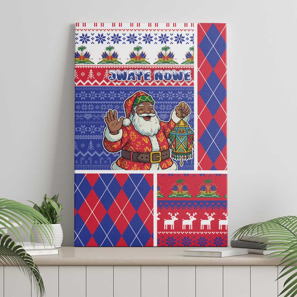 Haiti Christmas Canvas Wall Art Santa With Fanal Haitian Patchwork Style - Wonder Print Shop