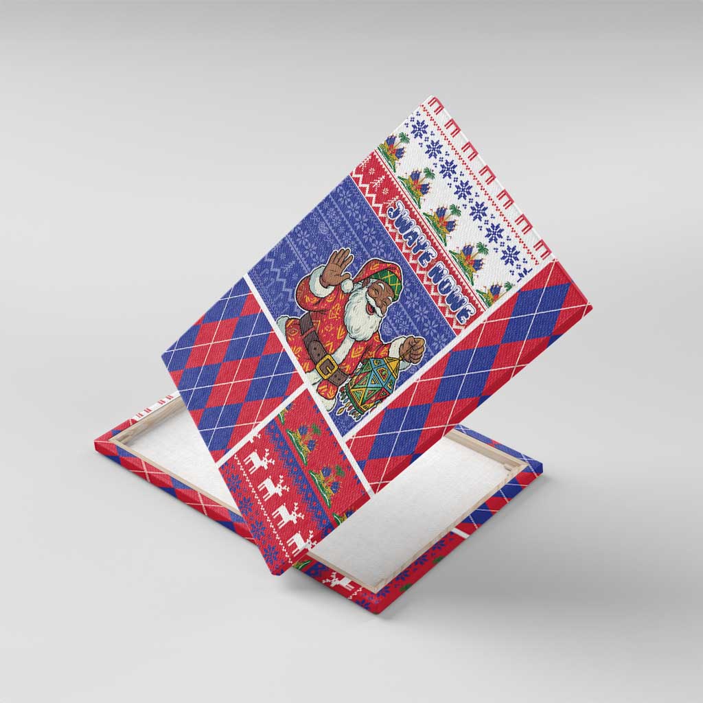 Haiti Christmas Canvas Wall Art Santa With Fanal Haitian Patchwork Style - Wonder Print Shop