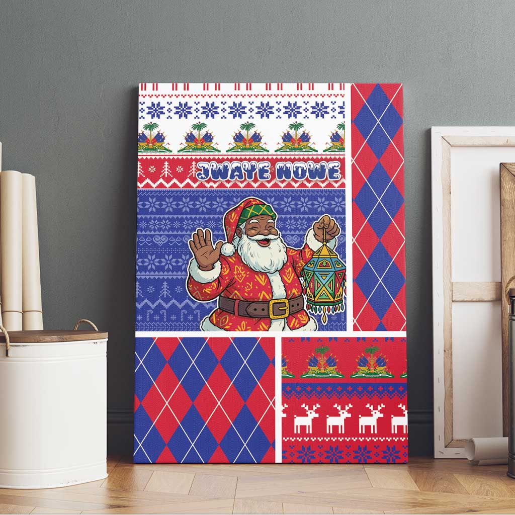 Haiti Christmas Canvas Wall Art Santa With Fanal Haitian Patchwork Style - Wonder Print Shop