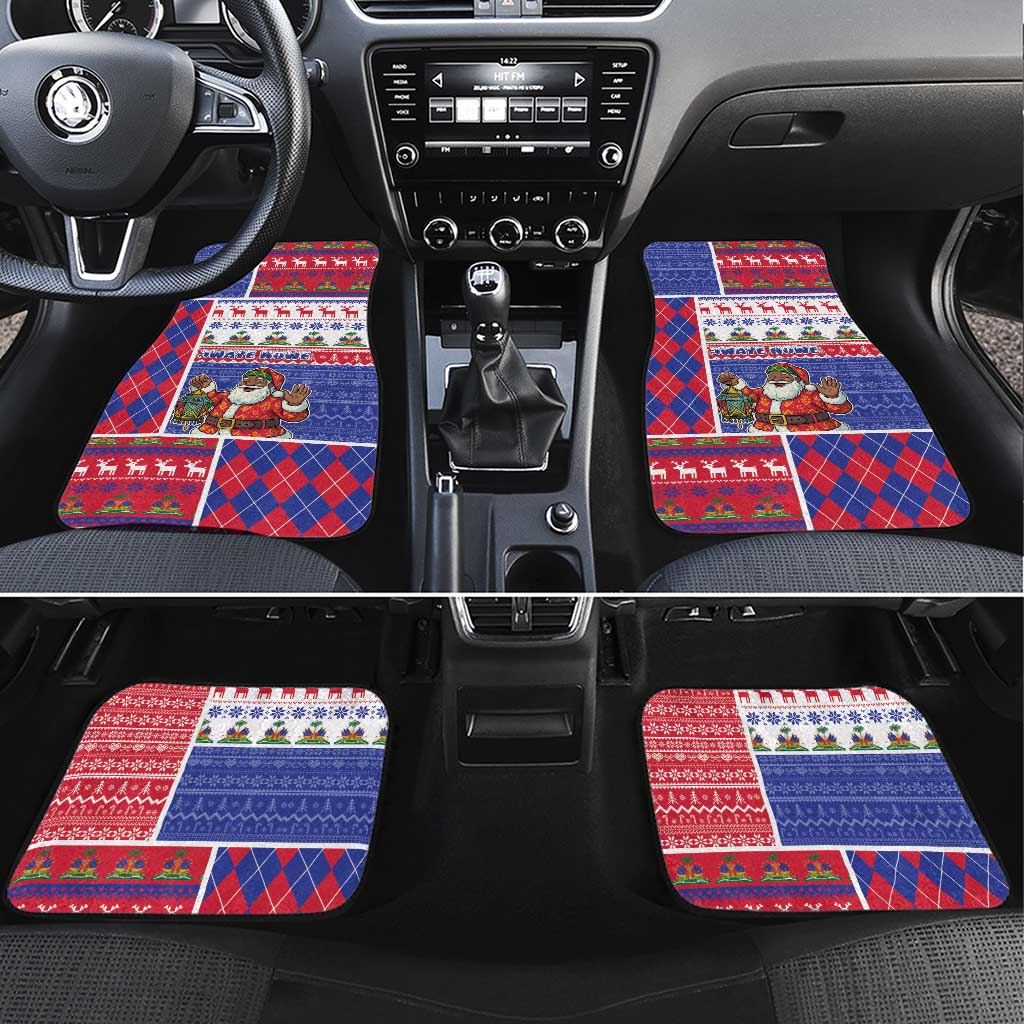 Haiti Christmas Car Mats Santa With Fanal Haitian Patchwork Style - Wonder Print Shop