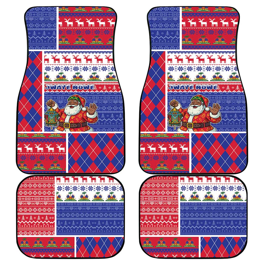 Haiti Christmas Car Mats Santa With Fanal Haitian Patchwork Style - Wonder Print Shop