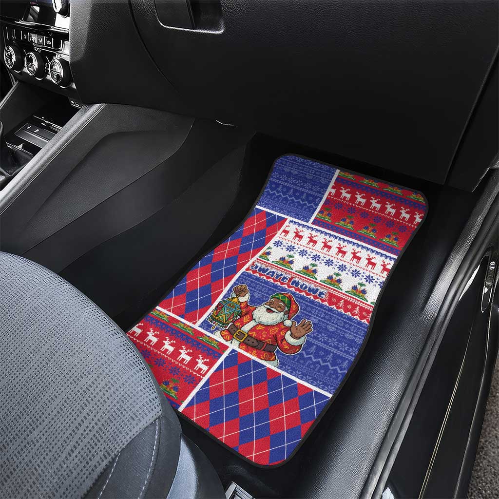 Haiti Christmas Car Mats Santa With Fanal Haitian Patchwork Style - Wonder Print Shop