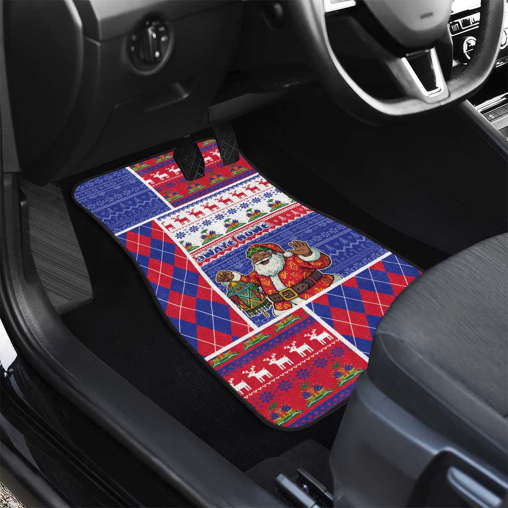 Haiti Christmas Car Mats Santa With Fanal Haitian Patchwork Style - Wonder Print Shop