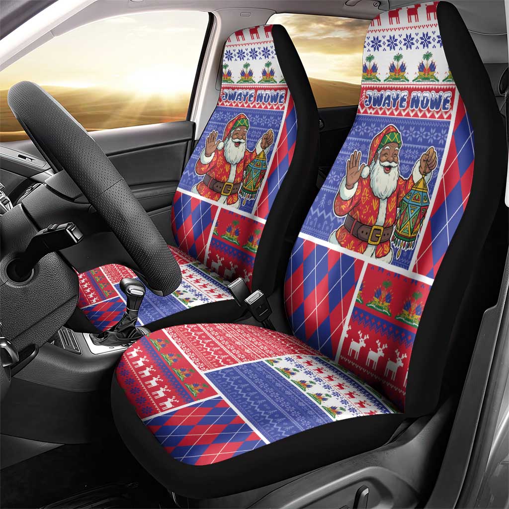 Haiti Christmas Car Seat Cover Santa With Fanal Haitian Patchwork Style - Wonder Print Shop