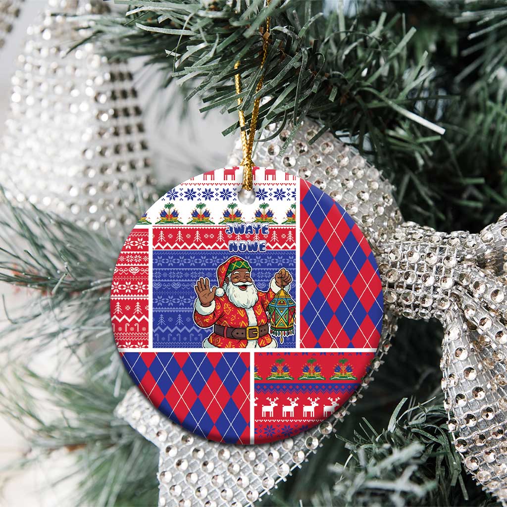 Haiti Christmas Ceramic Ornament Santa With Fanal Haitian Patchwork Style - Wonder Print Shop
