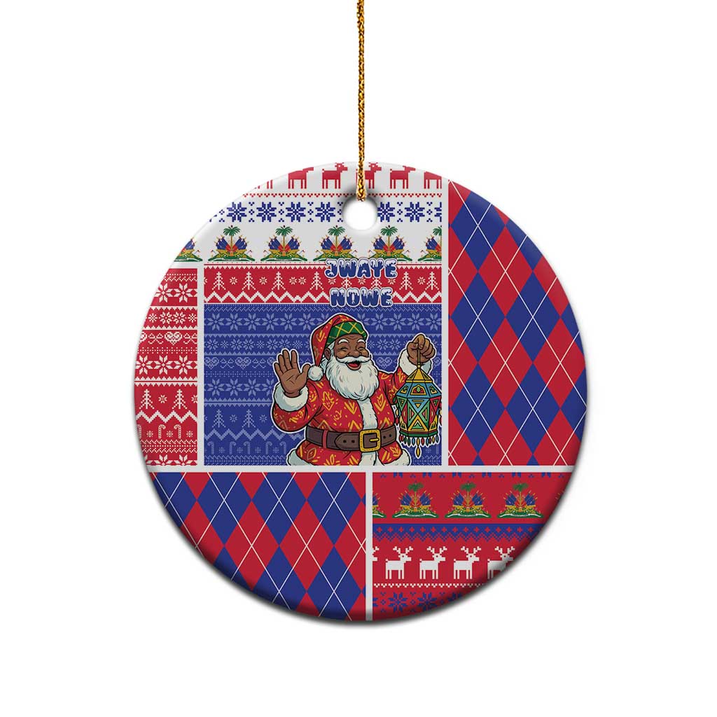 Haiti Christmas Ceramic Ornament Santa With Fanal Haitian Patchwork Style - Wonder Print Shop