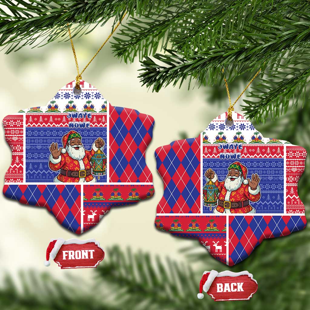 Haiti Christmas Ceramic Ornament Santa With Fanal Haitian Patchwork Style - Wonder Print Shop