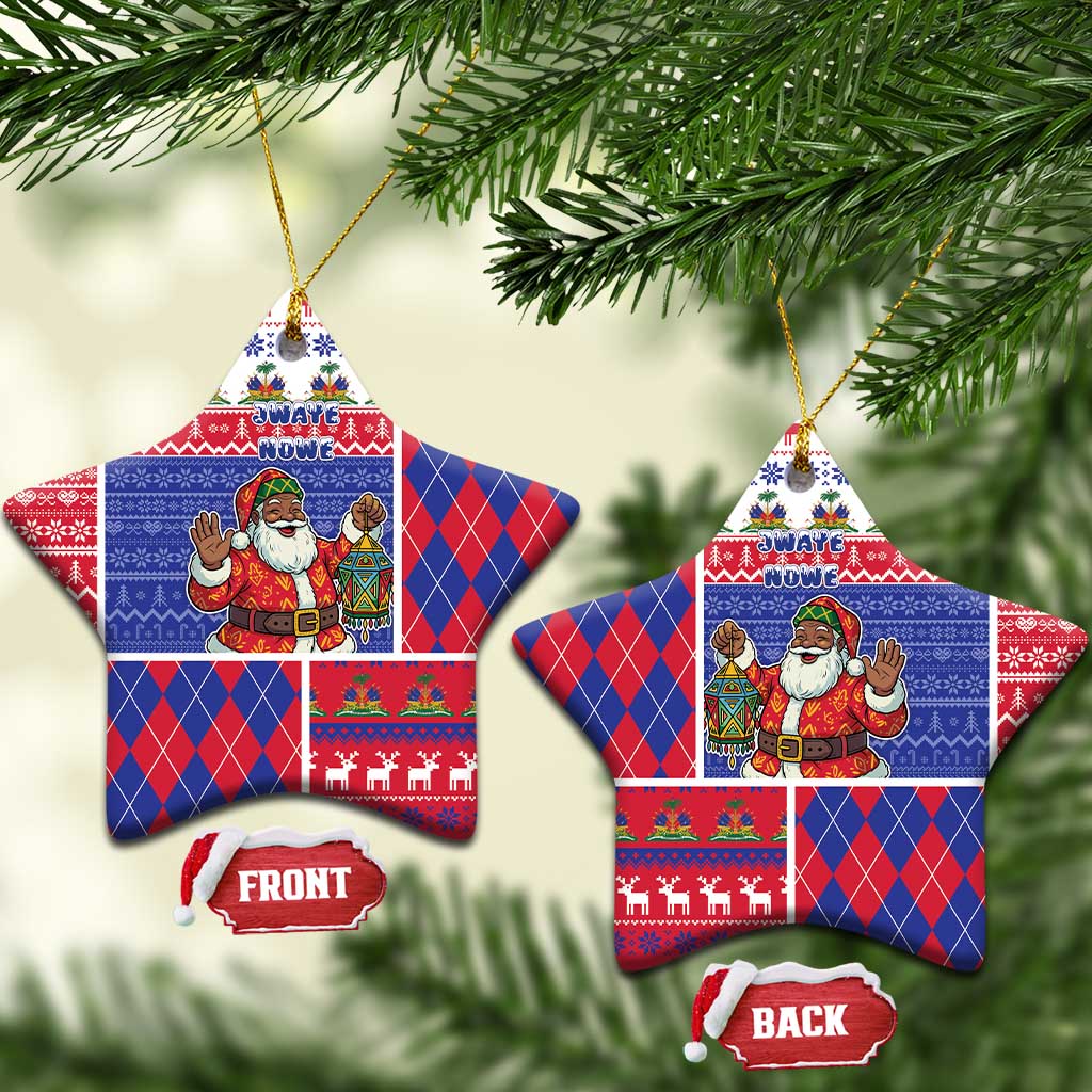 Haiti Christmas Ceramic Ornament Santa With Fanal Haitian Patchwork Style - Wonder Print Shop