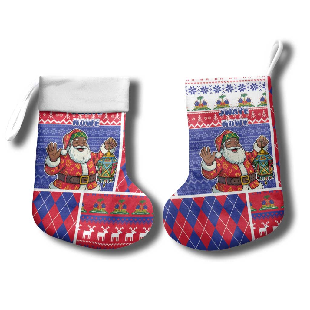 Haiti Christmas Stocking Santa With Fanal Haitian Patchwork Style - Wonder Print Shop