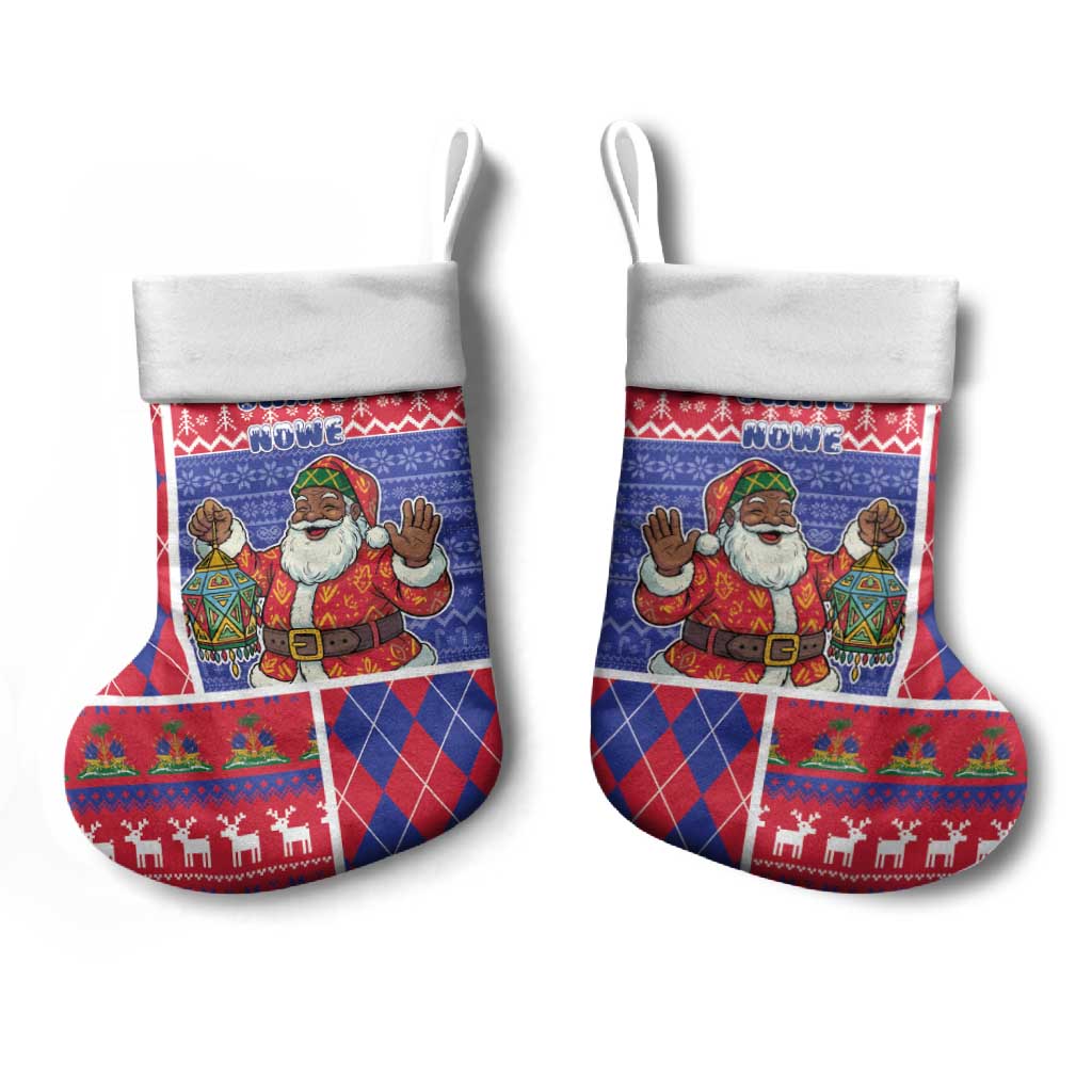 Haiti Christmas Stocking Santa With Fanal Haitian Patchwork Style - Wonder Print Shop