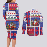 Haiti Christmas Couples Matching Long Sleeve Bodycon Dress and Long Sleeve Button Shirt Santa With Fanal Haitian Patchwork Style - Wonder Print Shop