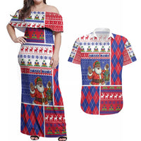 Haiti Christmas Couples Matching Off Shoulder Maxi Dress and Hawaiian Shirt Santa With Fanal Haitian Patchwork Style - Wonder Print Shop