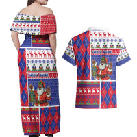 Haiti Christmas Couples Matching Off Shoulder Maxi Dress and Hawaiian Shirt Santa With Fanal Haitian Patchwork Style - Wonder Print Shop