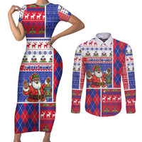 Haiti Christmas Couples Matching Short Sleeve Bodycon Dress and Long Sleeve Button Shirt Santa With Fanal Haitian Patchwork Style - Wonder Print Shop