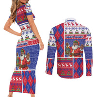 Haiti Christmas Couples Matching Short Sleeve Bodycon Dress and Long Sleeve Button Shirt Santa With Fanal Haitian Patchwork Style - Wonder Print Shop